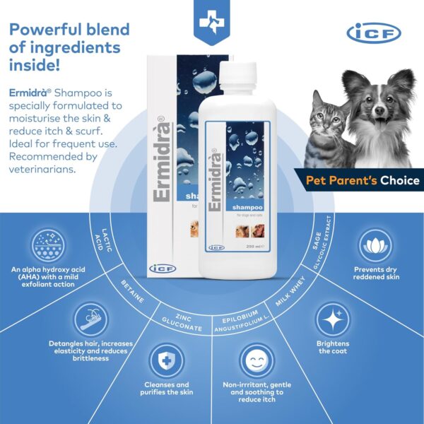 ICF | Ermidra Dog Shampoo For Itchy Skin Relief | Detangle Brittle Fur | Removes Bad Odours | Dog Shampoo And Conditioner For Pets With Sensitive Skin - Image 4