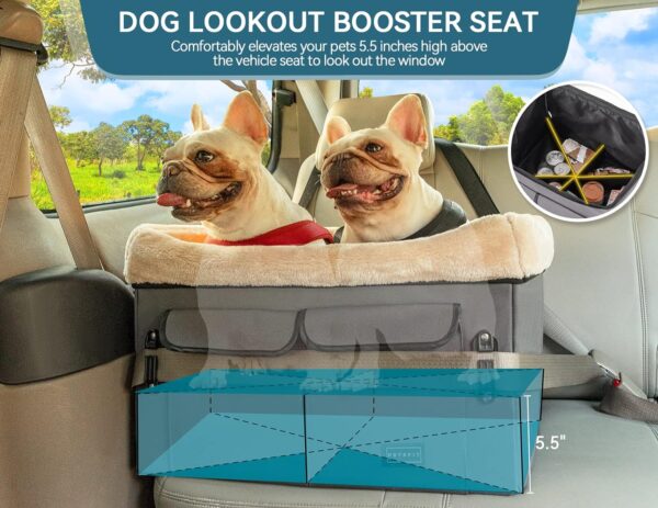 Petsfit Dog Car Seat, Upgraded Dog Booster Seat for Medium Dogs or 2 Small Dogs, Pet Travel Car Booster Seat for Front and Back Seats with Washable Double-Sided Cushion and 2 Safety Leashes - Image 2