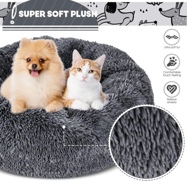 MASTERTOP Dog Bed, Donut Dog Bed Large, 76cm Round Soft Fluffy Dog Bed with Non-slip Bottom, Anti-Anxiety Cuddler Washable Calming Dog Beds for Small Medium Large Dogs Cats Pets - Grey - Image 4