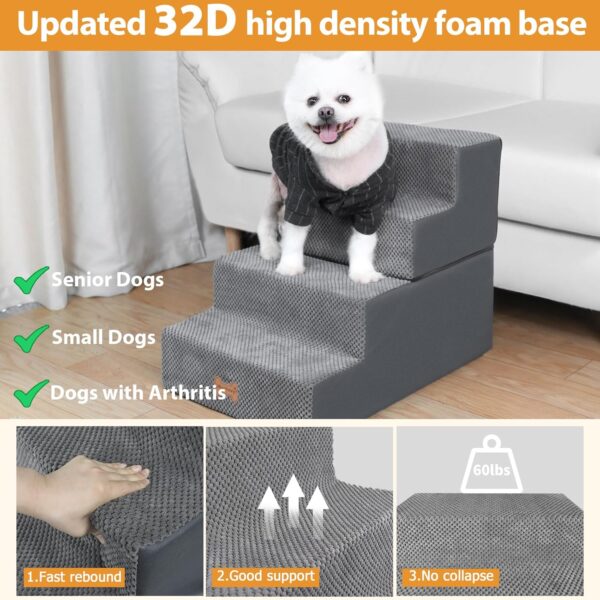 Nepfaivy Dog Steps Stairs for Bed - Non-Slip Pet Stairs for Small Dogs and Cats, 4-Steps Dog Ramp for Sofa with High Density Foam and Removable Cover, 61x40x45cm - Image 2