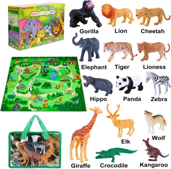 INNOCHEER Safari Animals Figures Toys, Realistic Wild Zoo Animals Figurines with Play Mat, Large Jungle Animals Playset with Elephant, Giraffe, Lion, Tiger, Gorilla Panda...for Kids Toddlers, Gift Set - Image 5