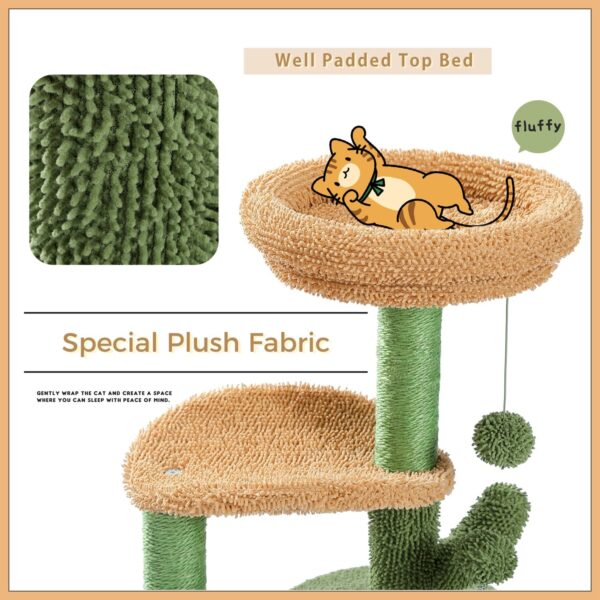 PETEPELA Small Cat Tree 83cm Modern Cactus Cat Tree Scratching Post for Small to Medium Size Cats Cat Tree with Plush Cave Bobble Ball Sisal Rope Scratching Post - Image 5