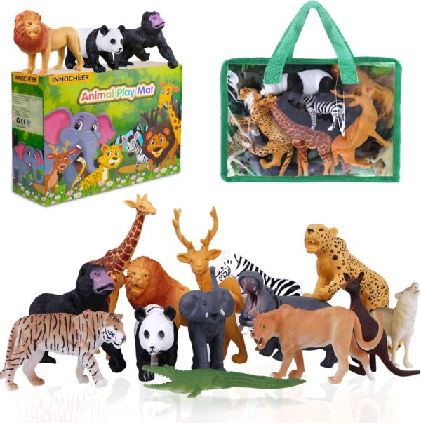 INNOCHEER Safari Animals Figures Toys, Realistic Wild Zoo Animals Figurines with Play Mat, Large Jungle Animals Playset with Elephant, Giraffe, Lion, Tiger, Gorilla Panda...for Kids Toddlers, Gift Set - Image 7