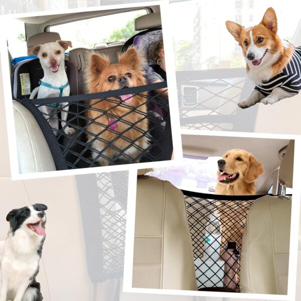 YFHUVB Car Dog Guard, Dog Accessories 3-Layer Storage Net Storage Bag Hanging Dog Barrier, Adjustable Installed Dog Guardrail Front Seat Driving Accessories For Pet Dogs, Safe Travel Suitable for SUV - Image 6