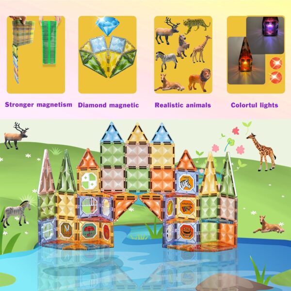 BUBUQE Magnetic Tiles 3D Magnet Building Block Toys Educational Stem Learning Toy with Farm Animal and Lighting Effect Construction Sensory Toys Preschool Gift for Boys and Girls 3 4 5 6 7 8 Years+ - Image 2