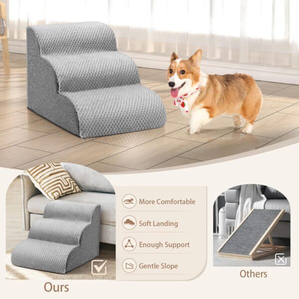 SenDeluz Dog Steps for Bed Sofa, Easy Climb Dog Cat Ramp Steps, High Density Foam Pet Stairs, Non-Slip Pet Ladder with Washable Cover for Dogs and Cats - Image 2