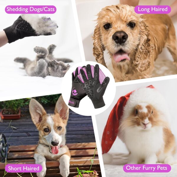 COOLJOB Pet Glove, Pet Hair Remover with Web, Reusable Washable Cleaning Massage Dog Grooming Mitt for Short Long Haired Dog Cat Horse Animal, Washing Bathing Shedding Supplies(1 Pair, Size S-M) - Image 5