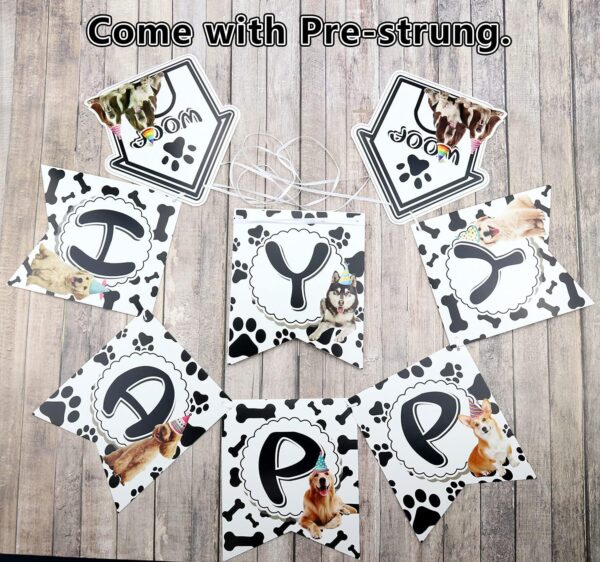 Dog Theme Party Decorations - HAPPY BIRTHDAY Dog Banner, LET'S PAWTY Bunting, Paw Tablecloth, Cake Toppers, 4 Walking Dog Balloons, 14 Paw and Bone Balloons Set for Doggy Puppy Kids Birthday Party (B) - Image 7