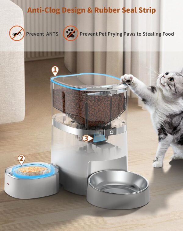 WellToBe Automatic Cat Feeder for Wet Food with Ice Pack and Freshness Dry Food Desiccant for Cats and Small Dogs, Timed Automatic Pet Feeder with Voice Recorder, 1-6 Meals Control, Dual Power Supply - Image 6