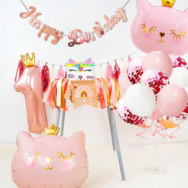 Roaring Good Time Cat Birthday Party Decoration Cat Balloons Cat Birthday MEOW Banner Meow Party Supplies Pink Cat Cake Decoration - Image 6