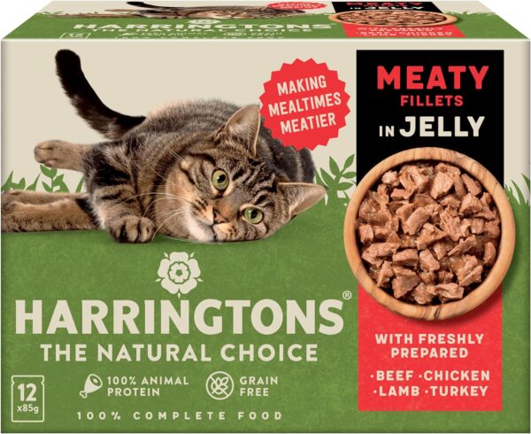 Harringtons Grain Free Meat Selection in Jelly Wet Cat Food 72x85g, Beef, Chicken, Lamb & Turkey - Image 2