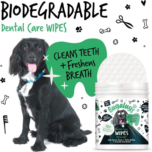 BUGALUGS Dog Breath Freshener Dog Teeth Wipes - Dog Plaque Remover Dog Wipes & tartar remover for teeth. Dog Teeth Cleaning Product No Dog Toothbrush And Toothpaste Brushing Needed (Dog 100 Wipes) - Image 8