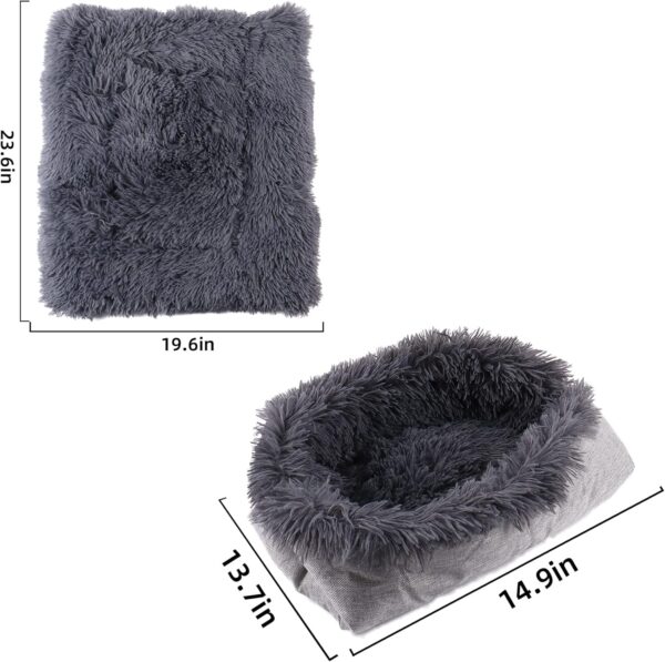 2 in 1 Cat Beds Cat Blankets Fluffy Kitten Bed Cat Cushion Pet Beds for Kitten and Small Dogs Dark Grey - Image 2