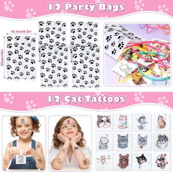 Cat Party Favours Girls Party Bag Fillers with Cat Ears Headband Invitation Cards Cat Figures Tattoos Cat Paw Necklaces Gift Bags Cat Birthday Party Supplies for Kids - Image 6