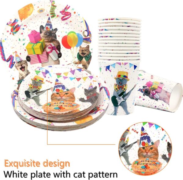 Cat Birthday Party Supplies Decorations Set - Kitten Dinnerware - Happy Birthday Banner Plates Napkins Cups Tablecloths Straw Cupcake Toppers - Serves 20 - Image 3