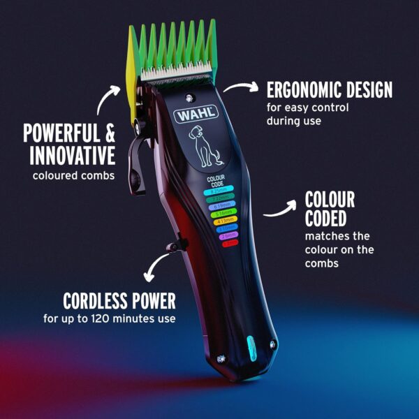 WAHL Colour Pro Rechargeable Pet Clipper, Clippers with Coded Combs, Full Coat Grooming for Dogs, Low Noise, Corded/Cordless Dog Clippers, Black - Image 2