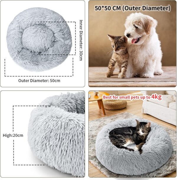 TOHDNC Cat Dog Round Bed 50cm, Calming Fluffy Plush Cat Bed Anti Anxiety Cozy Donut Pet Bed Cuddler with Non-Slip Bottom Warming Dog Bed Washable Cushion for Small Medium Dogs and Cats - Image 3