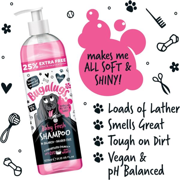 BUGALUGS Baby Fresh Dog Shampoo dog grooming shampoo products for smelly dogs with baby powder scent, best puppy shampoo baby fresh, shampoo conditioner, Vegan pet shampoo professional (625ml) - Image 7