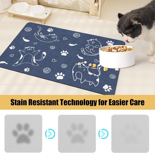 Pet Feeding Mat Absorbent Dog Food Mat No Stains Waterproof Dog Mat for Food and Water, Easy Clean Puppy Supplies Dog Accessories for Messy Drinkers(Blue-44x75 cm） - Image 2