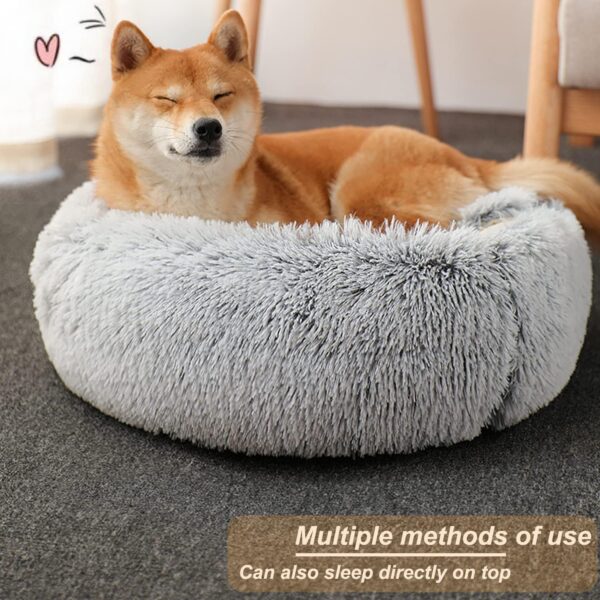 SUOXU Covered Cat Bed Small Dog Bed,Plush Donut Cuddler Nest Warm Soft Calming Dog Cat Nest Puppy Bed with Cozy Sponge Non-Slip Bottom for Under 7kg Small Pets Snooze Sleeping Indoor (Grey) - Image 5