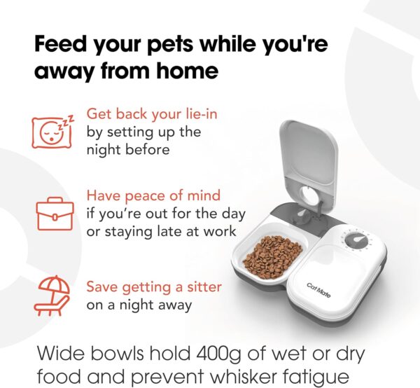 Cat Mate C200 2 Meal Automatic Pet Feeder with Timer and Ice Pack For Cats And Small Dogs, For use with Wet and Dry Food - White - Image 4