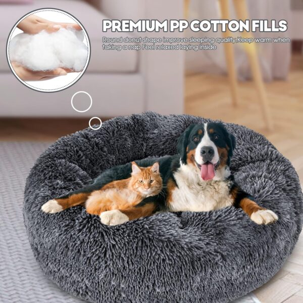 MASTERTOP Dog Bed, Donut Dog Bed Large, 76cm Round Soft Fluffy Dog Bed with Non-slip Bottom, Anti-Anxiety Cuddler Washable Calming Dog Beds for Small Medium Large Dogs Cats Pets - Grey - Image 6