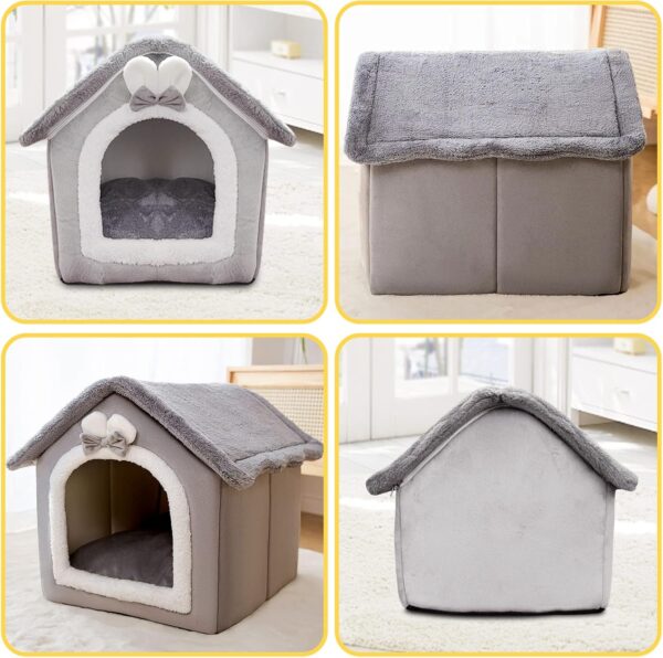 Galatée Cat Cave Bed, Washable Dog Bed, Warm And Cosy Plush Cat Igloo, Foldable Comfortable Pet Cat House, Pet Bed With Nonskid Bottom(S, Grey Rabbit) - Image 3