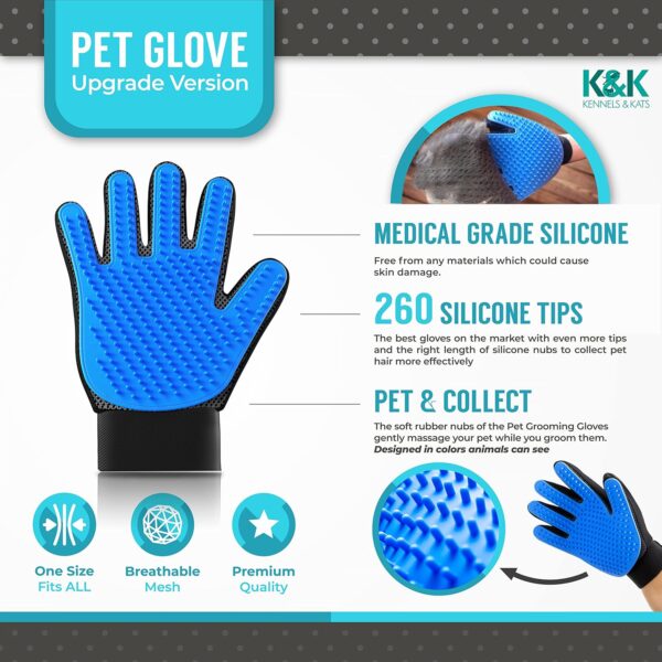 KENNELS & KATS Pet Grooming Glove | Pet Brush Glove | Premium De-shedding Glove for Easy, Mess-free Grooming with 260 Tips | Grooming Mitt For Dogs, Cats, Rabbits & Horses with Long/Short/Curly Hair - Image 2