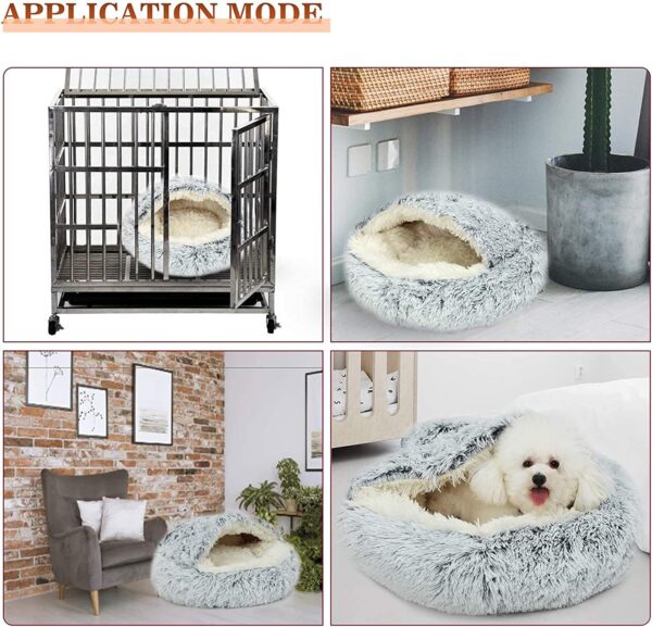 Kongming Grey Small Dog Bed 40 * 40CM(16"×16") Large Cat Bed,Doughnut Donut Dog Bed with Cave, Pet Bed Washable Fluffy Anti Anxiety Calming Dog Bed,Chew Resistant Faux Fur Plush Dog Snuggle Bed - Image 8