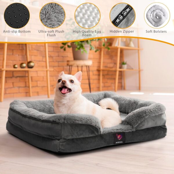 ASHAL Small Dog Bed Washable - Super Soft Comfy Fluffy Anti-Anxiety Pet Bed with Nonskid Bottom - (60x46x15 cm) (Small Size) - Image 6