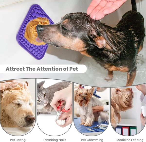 Licky Mats for Dogs – Pack of 2 Licky Mats With Spatula - Dogs Accessories Bathing Training Pad With Strong Suction Cup - Slow Pet Feeder For Food, Treats, Peanut Butter (Light Blue/Purple) - Image 4