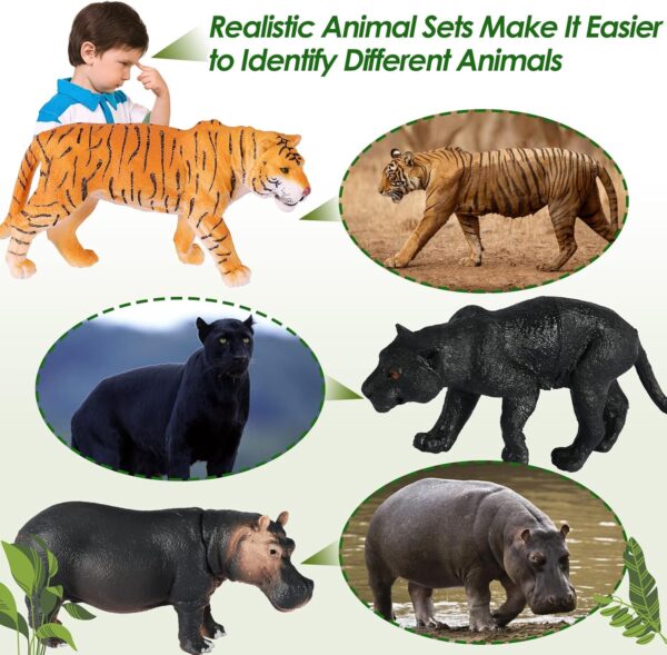 BUYGER Large Size Jungle Wild Animal Figures Toys Set, Realistic Zoo Safari Figure Animal Playset with Play Mat Assemble Puzzle Fence Gift for 3 + Year Old Kids Boy Girl - Image 3