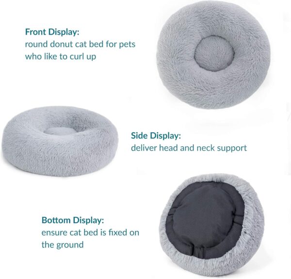 Bedsure Donut Dog Bed Medium - Anti Anxiety Puppy Bed for Small Dogs, Fluffy Calming Large Cat Bed Washable, Light Grey, 60x60x20cm - Image 5