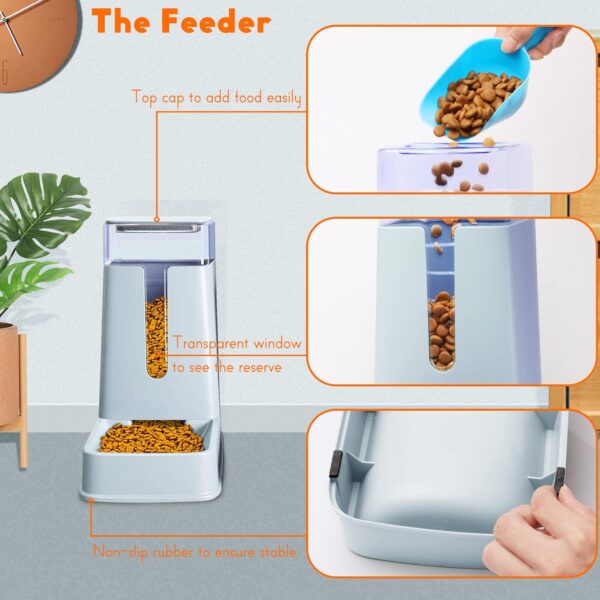 Automatic Pet Feeder Small&Medium Pets Automatic Food Feeder and Waterer Set 3.8L, Travel Supply Feeder and Water Dispenser for Dogs Cats Pets Animals (light gray) - Image 3