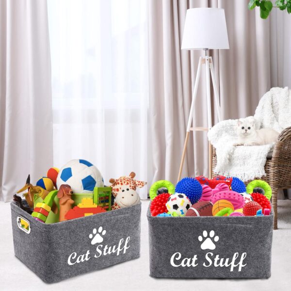 Morezi Felt Pet Toy and Accessory Storage Bin, Basket Chest Organizer - Perfect for Organizing Pet Toys, Blankets, Leashes and Food - Cat - Grey - Image 6