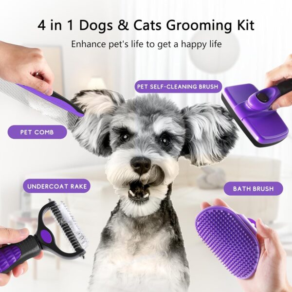 YOPETAYU 4 in 1 Pet Grooming Kit, Self Cleaning Slicker Brush for Dogs Cats & Small Animals, Dog Brush for Shedding Short Long Haired Dogs. Removes Loose Undercoat, Tangled Hair for Large Small Dogs - Image 2