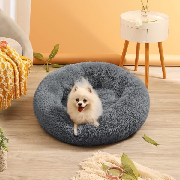 YOJOGEE Calming Donut Dog Bed for Medium Small Dogs Cats, Fluffy Anti Anxiety Dog Beds Washable Puppy Bed Non-Slip Plush Cuddler Warming Round Faux Fur Pet Bed - Image 6