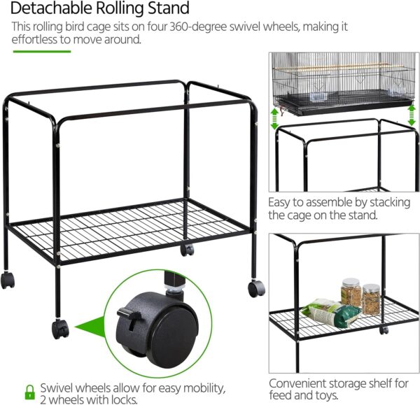 Yaheetech Large Wide Bird Cage Budgie Cage with Stand Parrot Cage Black Iron Flight Cage for Small lovebird/Cockatiel/Parakeet/Conure/Finch 119cm High - Image 5