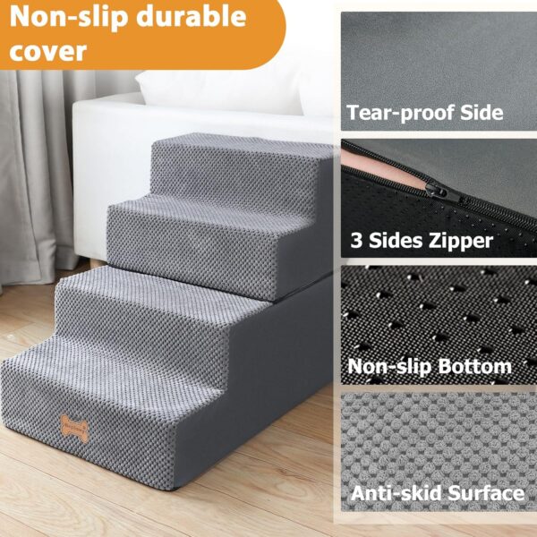 Nepfaivy Dog Steps Stairs for Bed - Non-Slip Pet Stairs for Small Dogs and Cats, 4-Steps Dog Ramp for Sofa with High Density Foam and Removable Cover, 61x40x45cm - Image 3