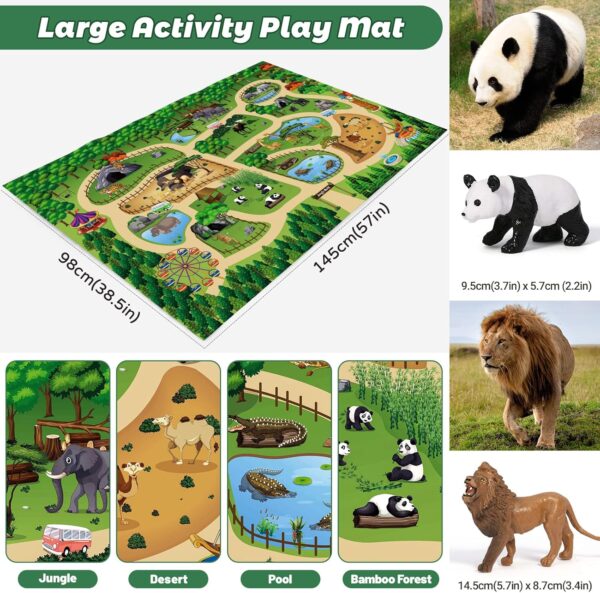 FRUSE Safari Animals Figures Toys w/ 145x98cm Jumbo Play Mat,12PCS Realistic Jungle Wild Zoo Animals Figurines Playset with Panda,Lion,Elephant,Educational Learning Toys Gifts for Toddlers Kids - Image 4