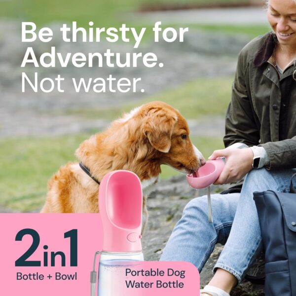 MalsiPree Portable Dog Water Bottle - Leak-Proof Bottles with Dog Bowls - Puppy Accessories Dog Water Dispenser - Drinking Water for Walking, Hiking, Travelling - Food Grade Plastic - 350ml, Pink - Image 2