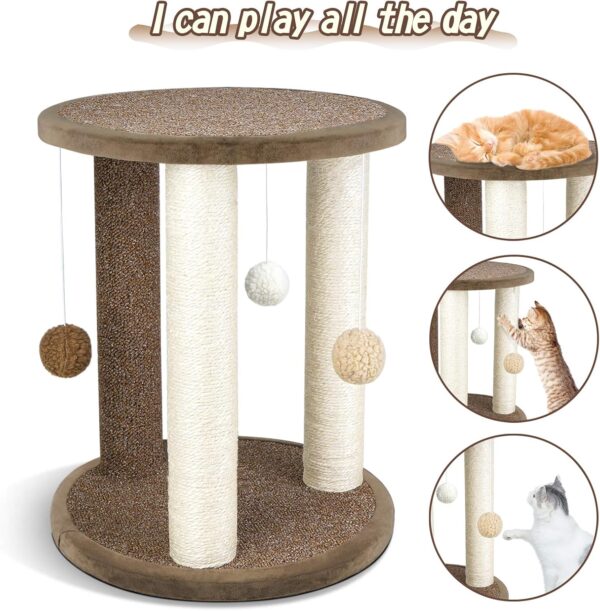 Aibuddy Cat Scratching Post, Scratching Tower with 3 Scratcher Posts，Carpeted Base Play Area and Perch (Cat Interactive Toys, Dangling Ball,East to Assemble, 40 x 40 x 47cm) - Image 2