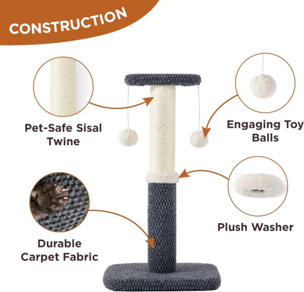 Lesure Cat Scratching Post for Indoor Cats - 74cm Highly Resistant Carpet Scratch Poles, Premium Sisal Rope Scratch Posts Tall with Hanging Ball for Kitten and Adult Cats, Grey - Image 2