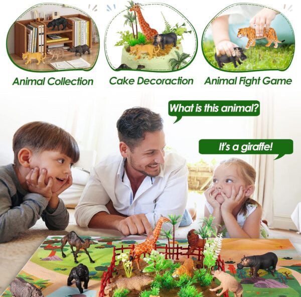 BUYGER Large Size Jungle Wild Animal Figures Toys Set, Realistic Zoo Safari Figure Animal Playset with Play Mat Assemble Puzzle Fence Gift for 3 + Year Old Kids Boy Girl - Image 6