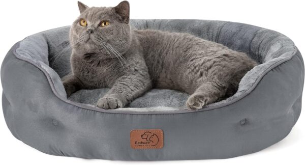 Bedsure Small Dog Bed Washable - Large Cat Beds for Indoor Cats and Puppy, Grey Dog Bed Sofa for Medium Dogs with Slip-Resistant Bottom, Gift For Small Dogs and Cats, Round, 63x53x20cm - Image 2