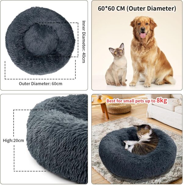 TOHDNC Calming Donut Dog Bed 60cm, Fluffy Plush Pet Bed Anti Anxiety Dog Cat Bed Round Warming Cuddler Washable Bed Nest Cushion with Non-Slip Bottom for Indoor Medium Large Cats Dogs - Image 2