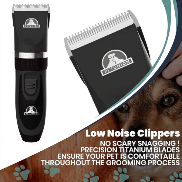 Pet UnionProfessional Dog Grooming Kit - Cordless Low Noise Dog Clippers for Grooming Thick Coats - All Pet Safe Cat Hair Trimmer - Pet Grooming Kit Includes Dog Hair Clippers, Nail Trimmer & Shears - Image 4