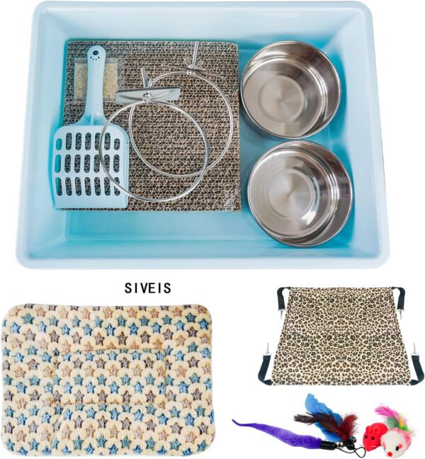 SIVEIS Small Kitten Cat Starter Kit for Cat Cage Indoor,Include Cat Litter Box Low Entry & Cat Litter Scoop,Cat Hammock & Bed Mat,Cat Scratching Pad,Double Stainelss Steel Cat Bowl,Kitten Toys - Image 7