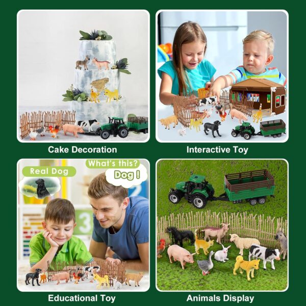 BUYGER Farm Animals Figures Set, Different Size with Tractor Trailer Vehicle Toy, Assemble Fence Farm House Barn Playset Gifts for 3 4 5 Year Olds Kids Toddler - Image 6