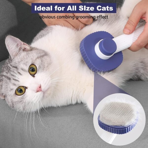 ACE2ACE Cat Brush for Indoor cats, Cat Grooming Brushes for Short and Long Hair Cats, Self Cleaning Cat Brush to Remove Loose Fur and Tangles-Blue - Image 2